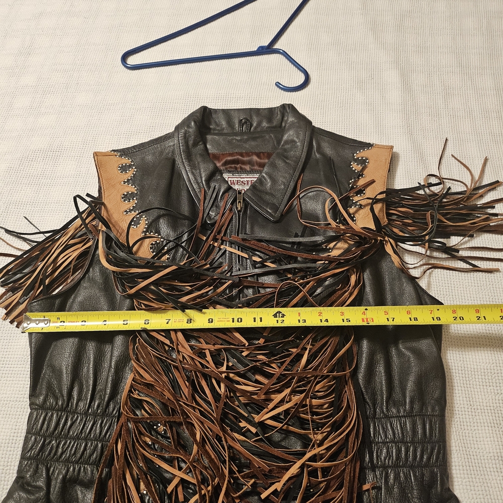Western World by Shaf Leather Vest Black with Black And Brown Fringe Women’s 3XL - Picture 13 of 16